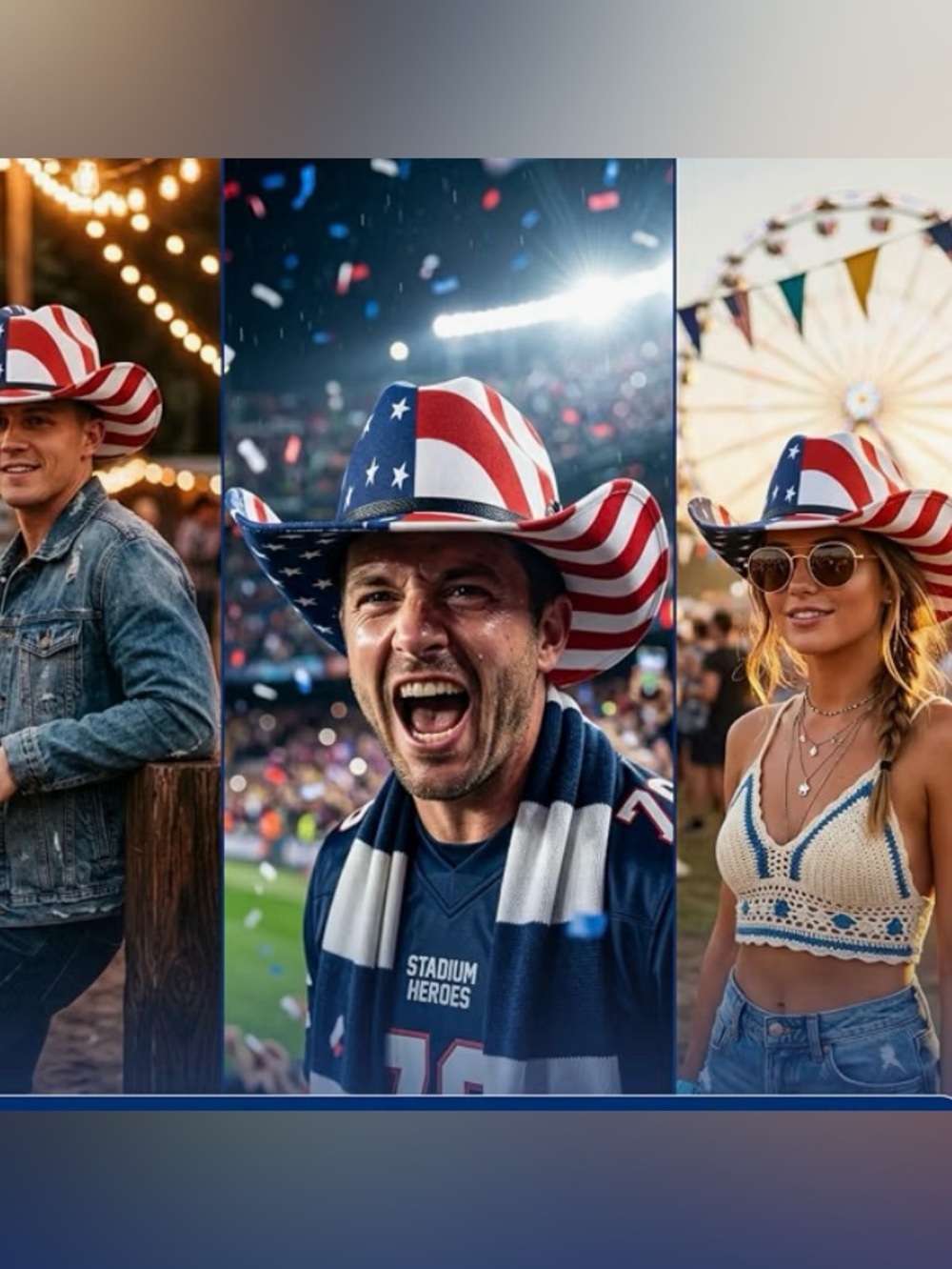 Patriotic American Flag Cowboy Hat - Red White Blue